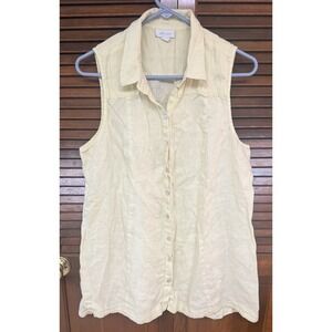 J Jill Love Linen Yellow Sleeveless Button Front Top L Coastal Lagenlook